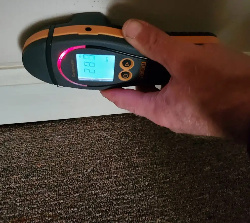 Moisture detection at baseboard during Storm Damage Restoration in Oneonta